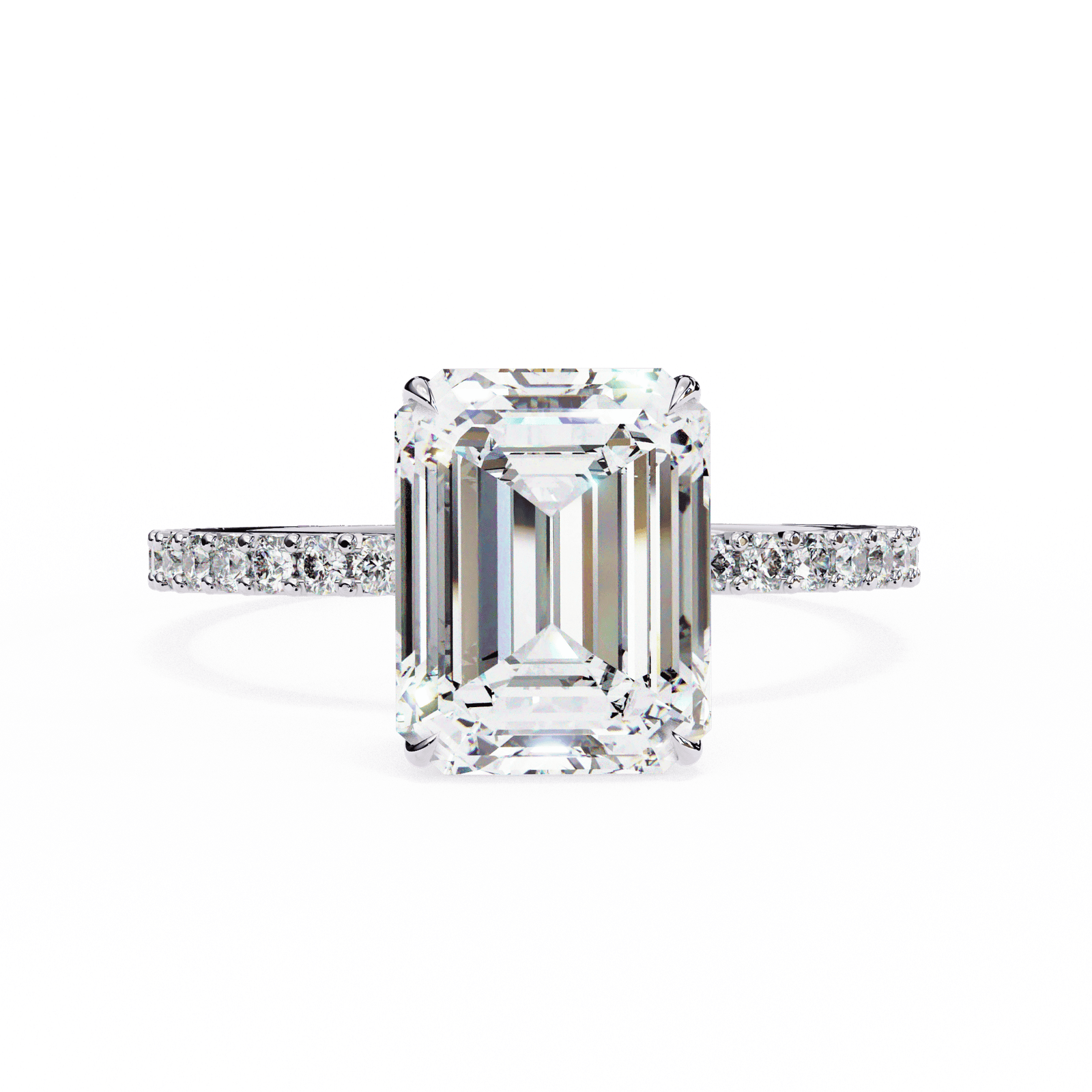 Emerald-Cut Diamond Engagement Ring with Pave Band